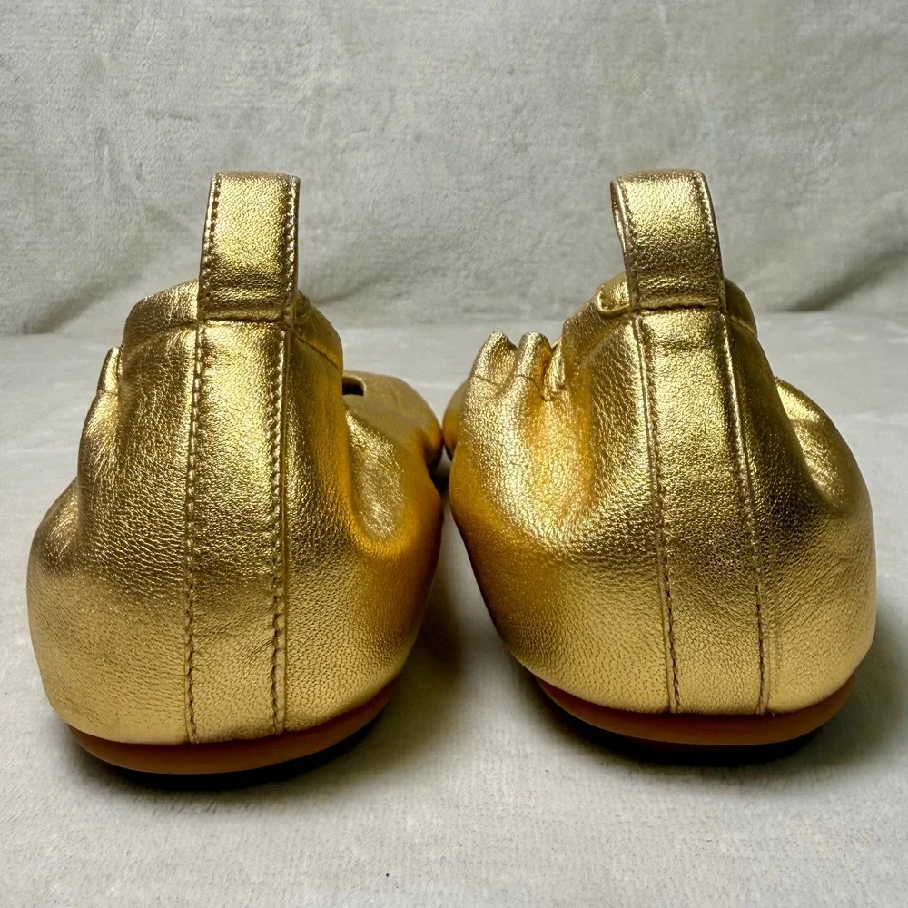 FitFlop Allegro Ballet Flats Gold Metallic Leather Comfort Shoes Slip On Size 8